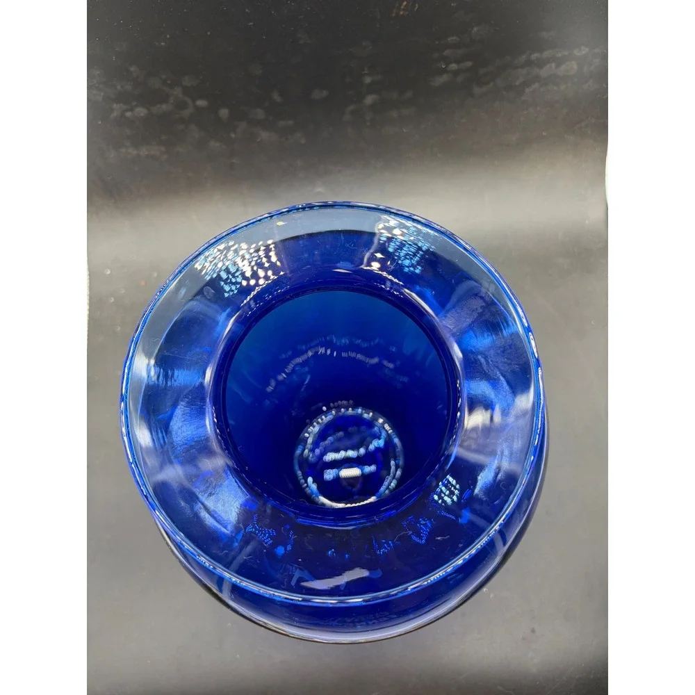Vintage Cobalt Blue Hand Blown Art Glass Vase Flared Rim Polished Pontil 8.25in
